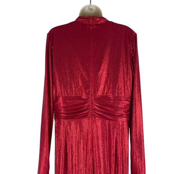 Tadashi Shoji Metallic Long Sleeve Evening Gown Deep Red Size XXL - Picture 11 of 14